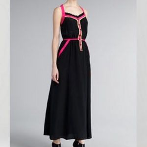 Silk maxi dress with neon detail